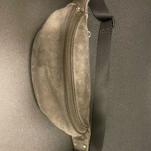 Grey leather Fanny pack with adjustable belt, bought at Nordstrom.